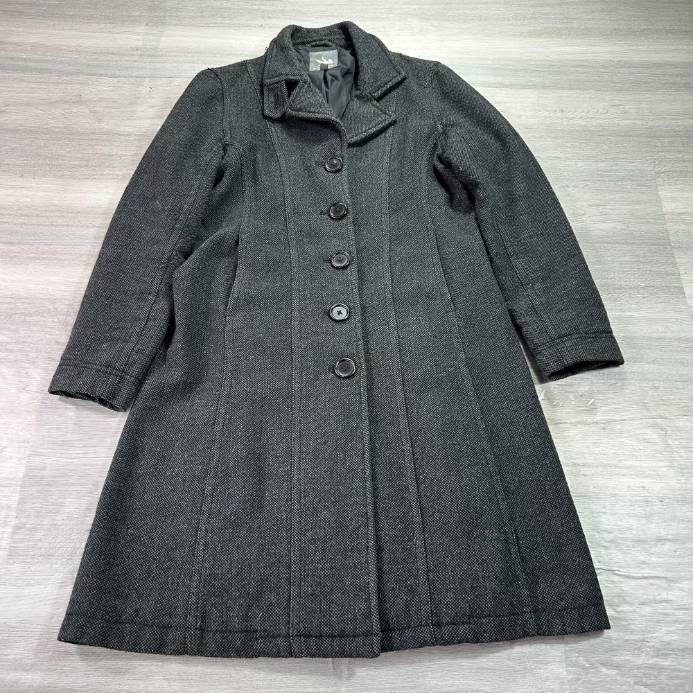 Spiewak Coat Womens Medium Gray Wool Herringbone Single Breasted Long Overcoat